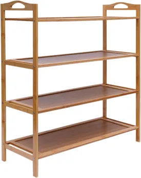 4-Tier Bamboo Shoe Rack with Handles - Durable Shoe Organizer for Bedroom, Entryway, or Closet, Eco-Friendly Wooden Shoe Storage, Modern Design for Shoes, Boots & Slippers