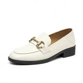 BeauToday Women 's Calfskin Leather Classic Buckle Loafers