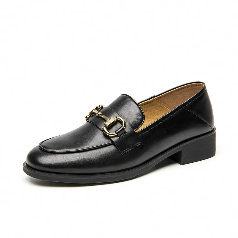 BeauToday Women 's Calfskin Leather Classic Buckle Loafers