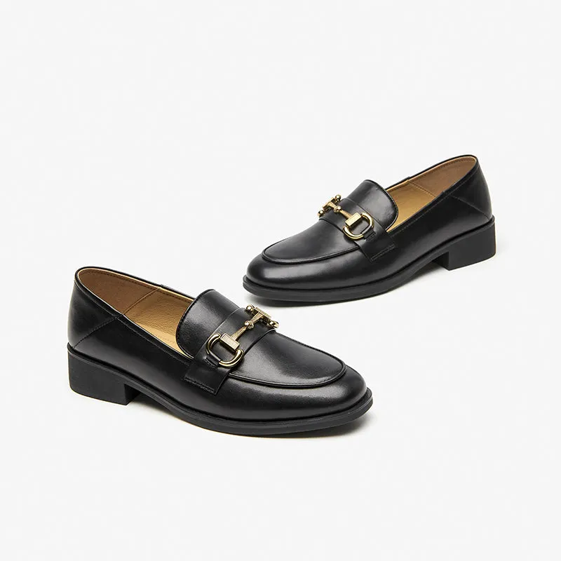 BeauToday Women 's Calfskin Leather Classic Buckle Loafers