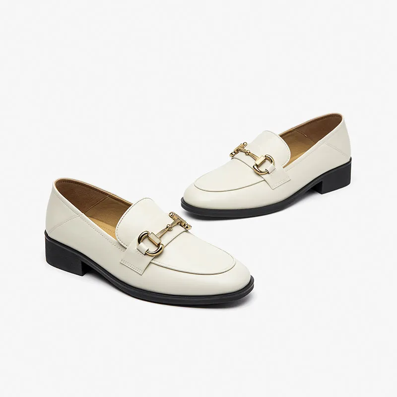 BeauToday Women 's Calfskin Leather Classic Buckle Loafers