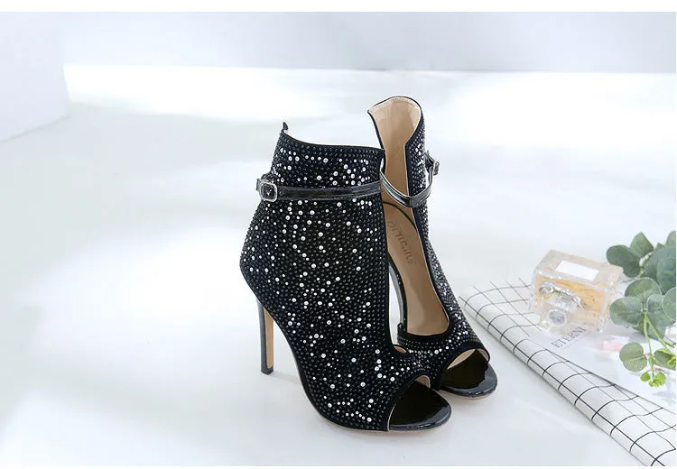 Black Buckle Open High Heel Shoes