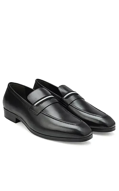 Black Striped Leather Loafers