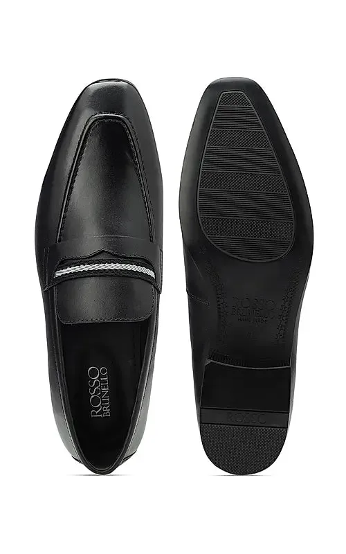 Black Striped Leather Loafers