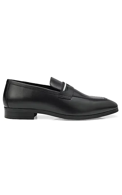 Black Striped Leather Loafers