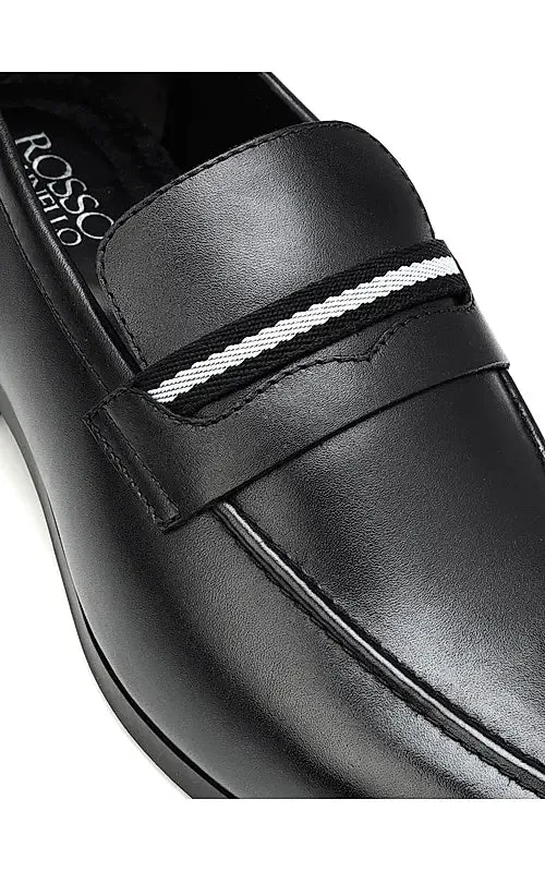 Black Striped Leather Loafers