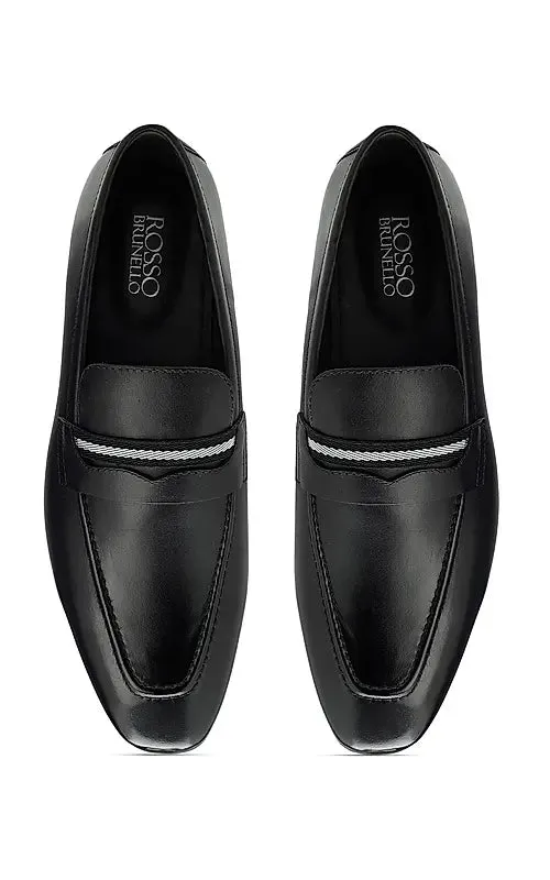 Black Striped Leather Loafers