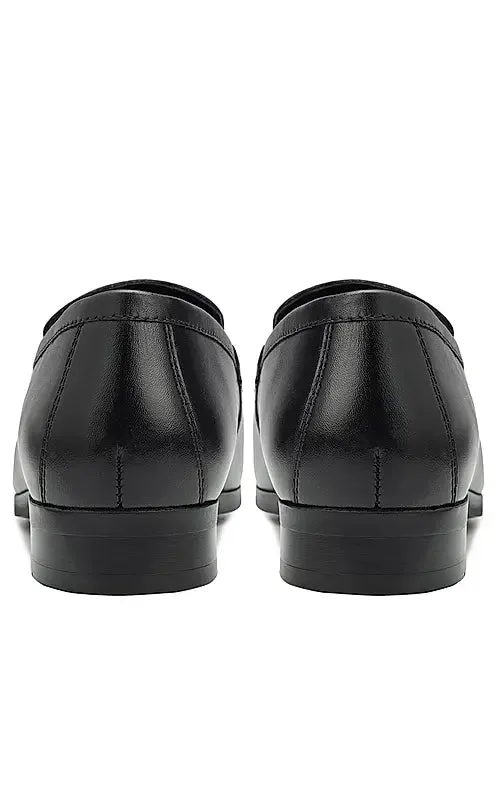 Black Striped Leather Loafers