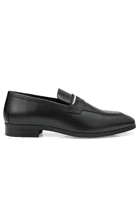 Black Striped Leather Loafers