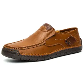Bootara Hand-Stitched Men's Loafers Casual Outdoor Slip-On Genuine Leather Shoes