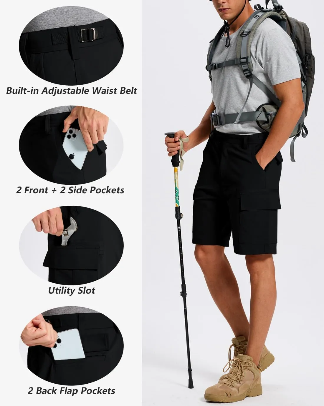 Cargo Shorts for Men ?C Mens Shorts Men Casual with 6 Pockets Summer Lightweight Outdoor Hiking Work Golf