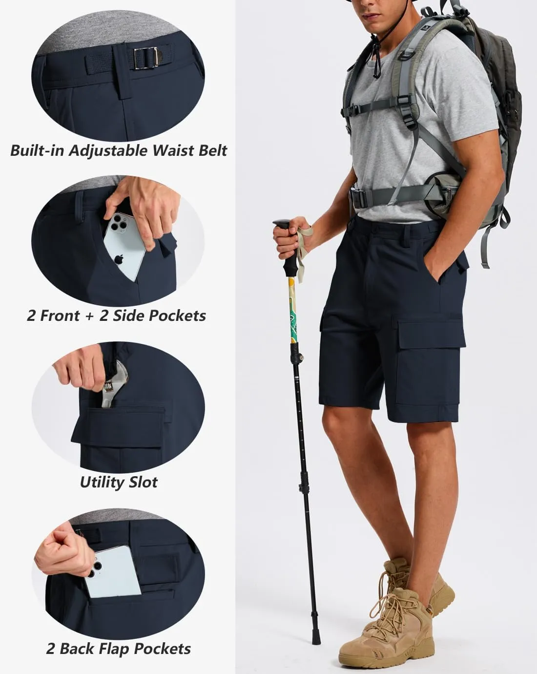 Cargo Shorts for Men ?C Mens Shorts Men Casual with 6 Pockets Summer Lightweight Outdoor Hiking Work Golf