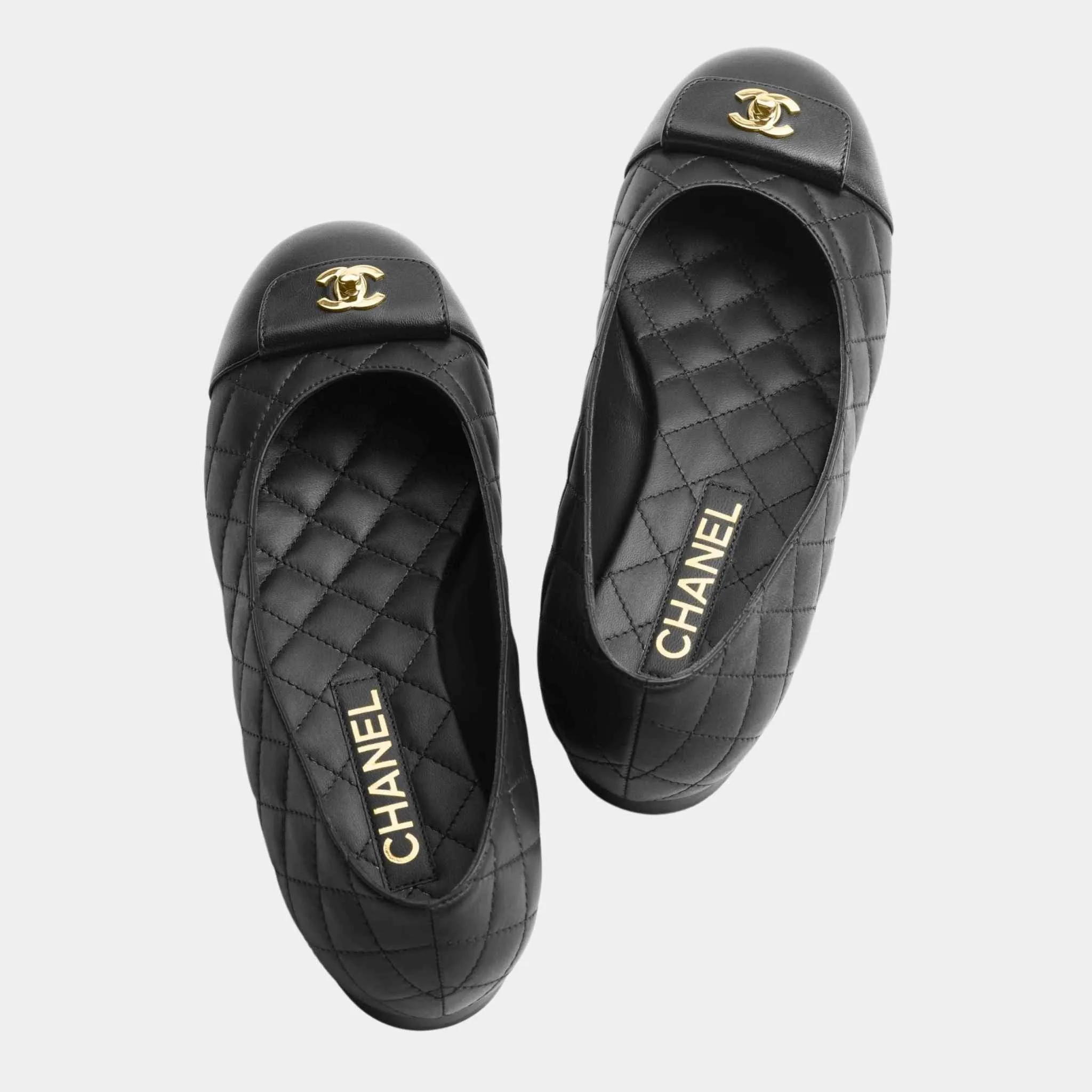 Chanel Ballet Flats Calfskin And Lambskin Black
