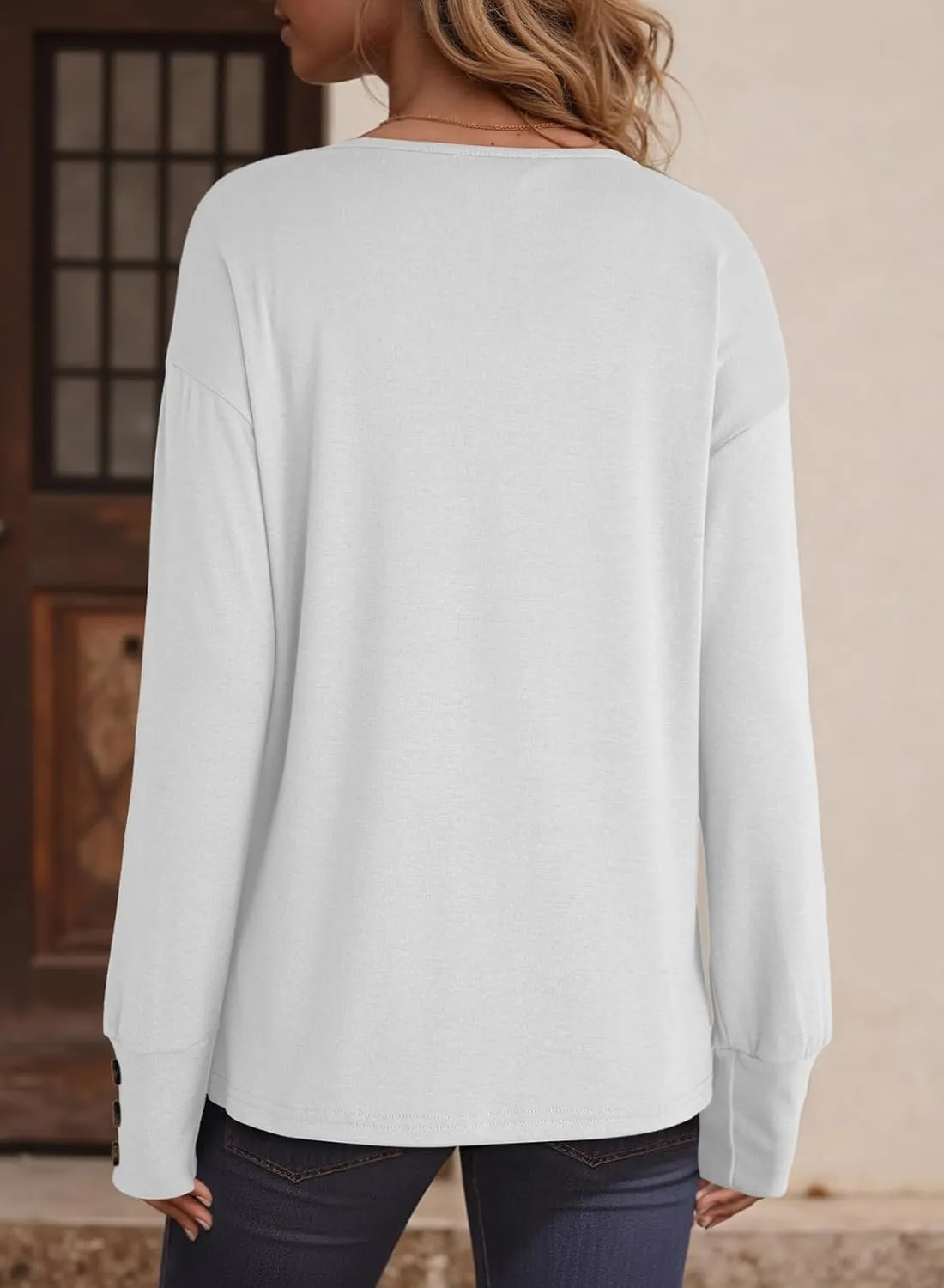 Dokotoo Women's Casual Long Sleeve V Neck Pullover Shirts Loose Fit Lightweight Knit Tops
