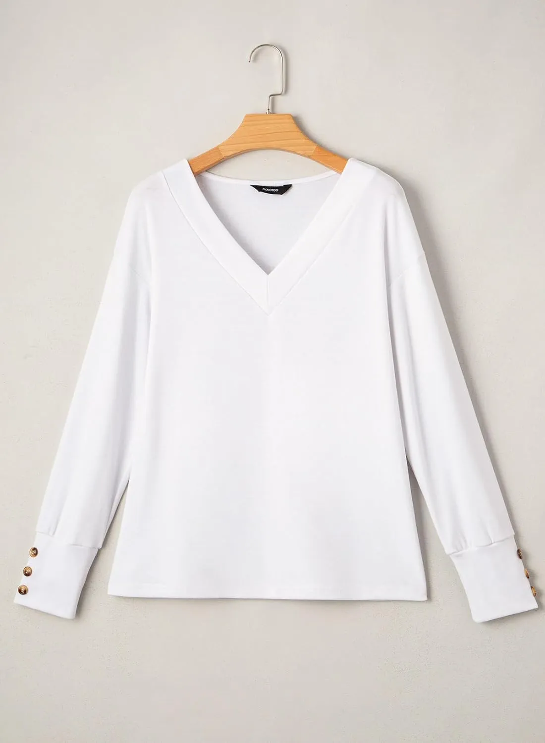 Dokotoo Women's Casual Long Sleeve V Neck Pullover Shirts Loose Fit Lightweight Knit Tops