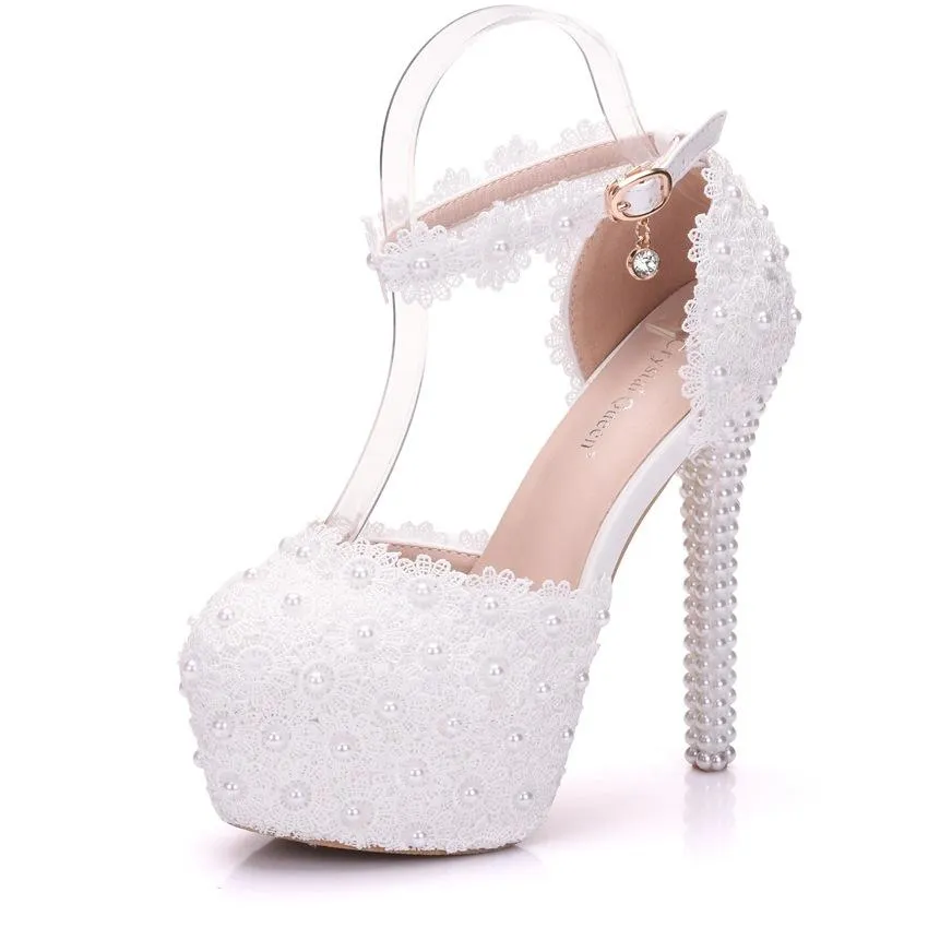 Floral lace platform super high heel ankle strap wedding sandals 5.5"