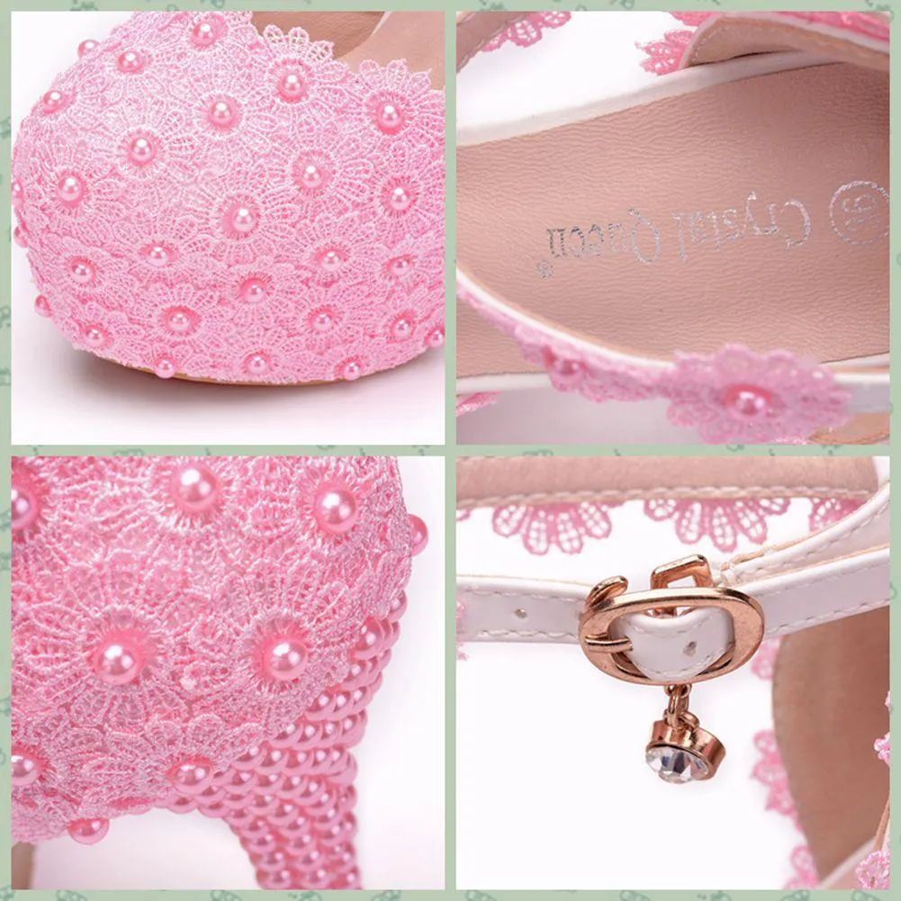 Floral lace platform super high heel ankle strap wedding sandals 5.5"