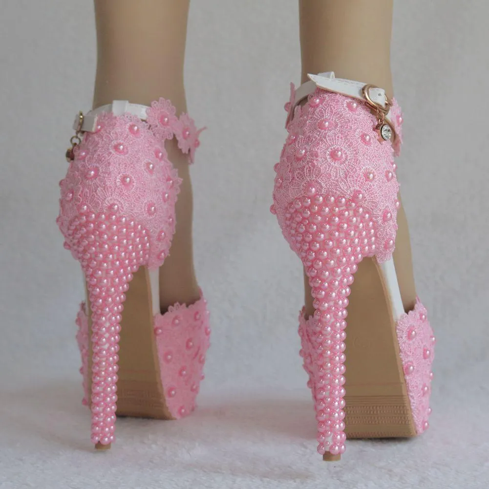 Floral lace platform super high heel ankle strap wedding sandals 5.5"