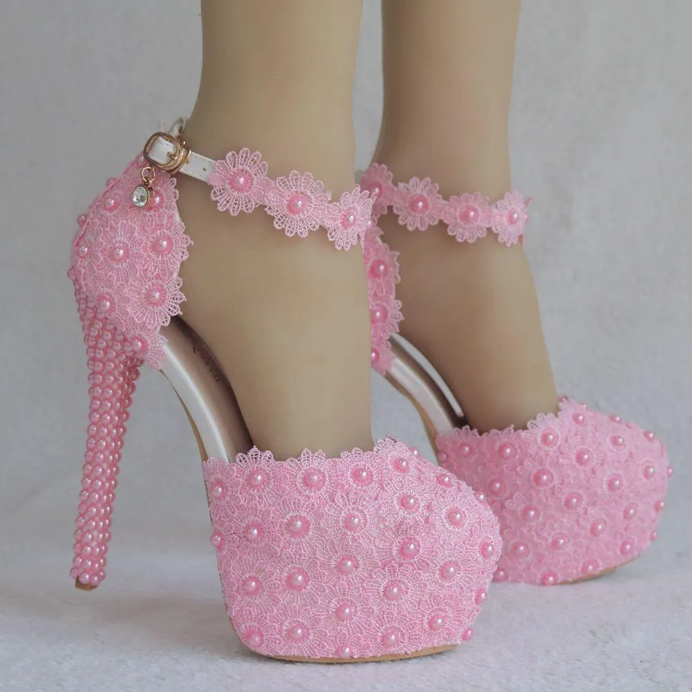 Floral lace platform super high heel ankle strap wedding sandals 5.5"