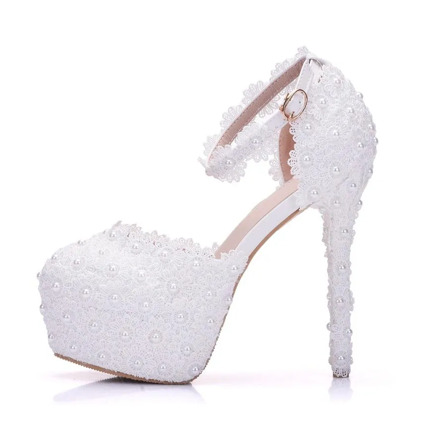 Floral lace platform super high heel ankle strap wedding sandals 5.5"