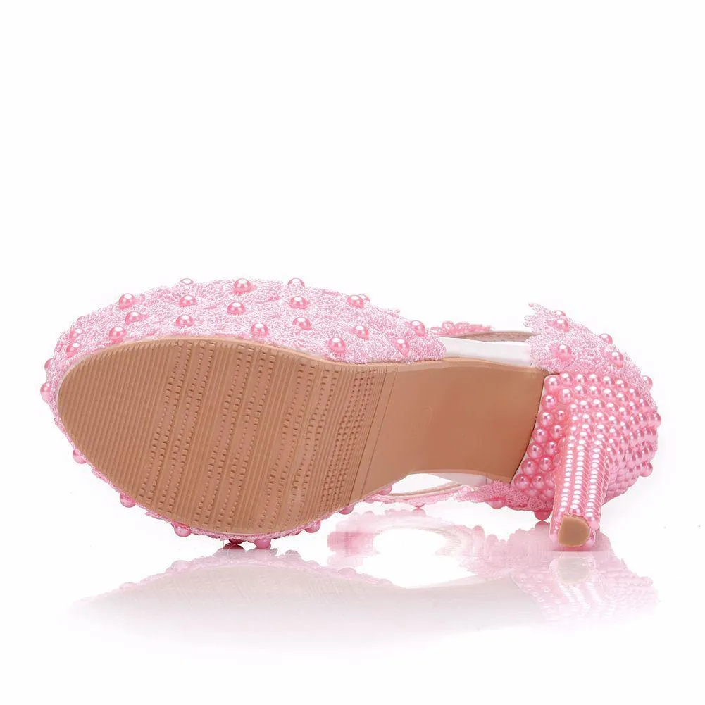 Floral lace platform super high heel ankle strap wedding sandals 5.5"
