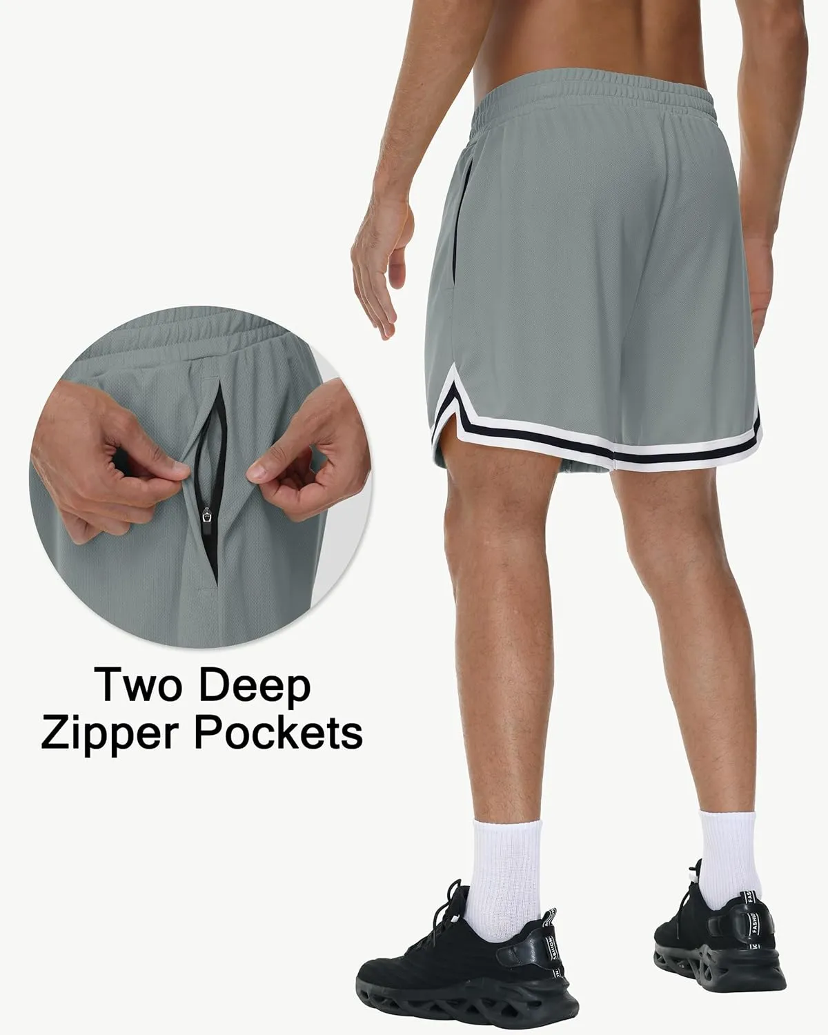 JWM Mens Long Basketball Shorts with Zip Pockets - 11" Mesh Athletic Gym Workout Sport Shorts Quick Dry Lightweight
