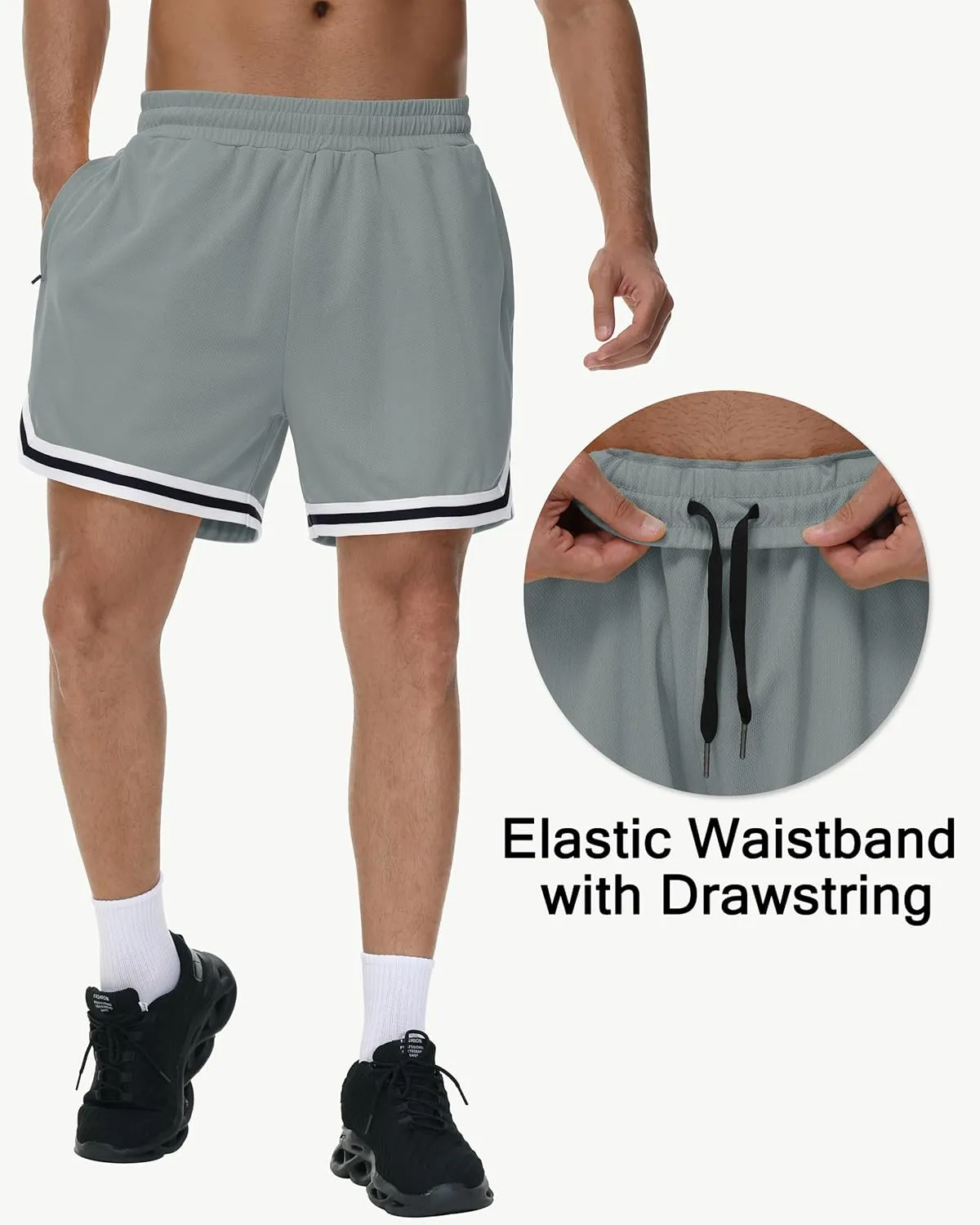 JWM Mens Long Basketball Shorts with Zip Pockets - 11" Mesh Athletic Gym Workout Sport Shorts Quick Dry Lightweight