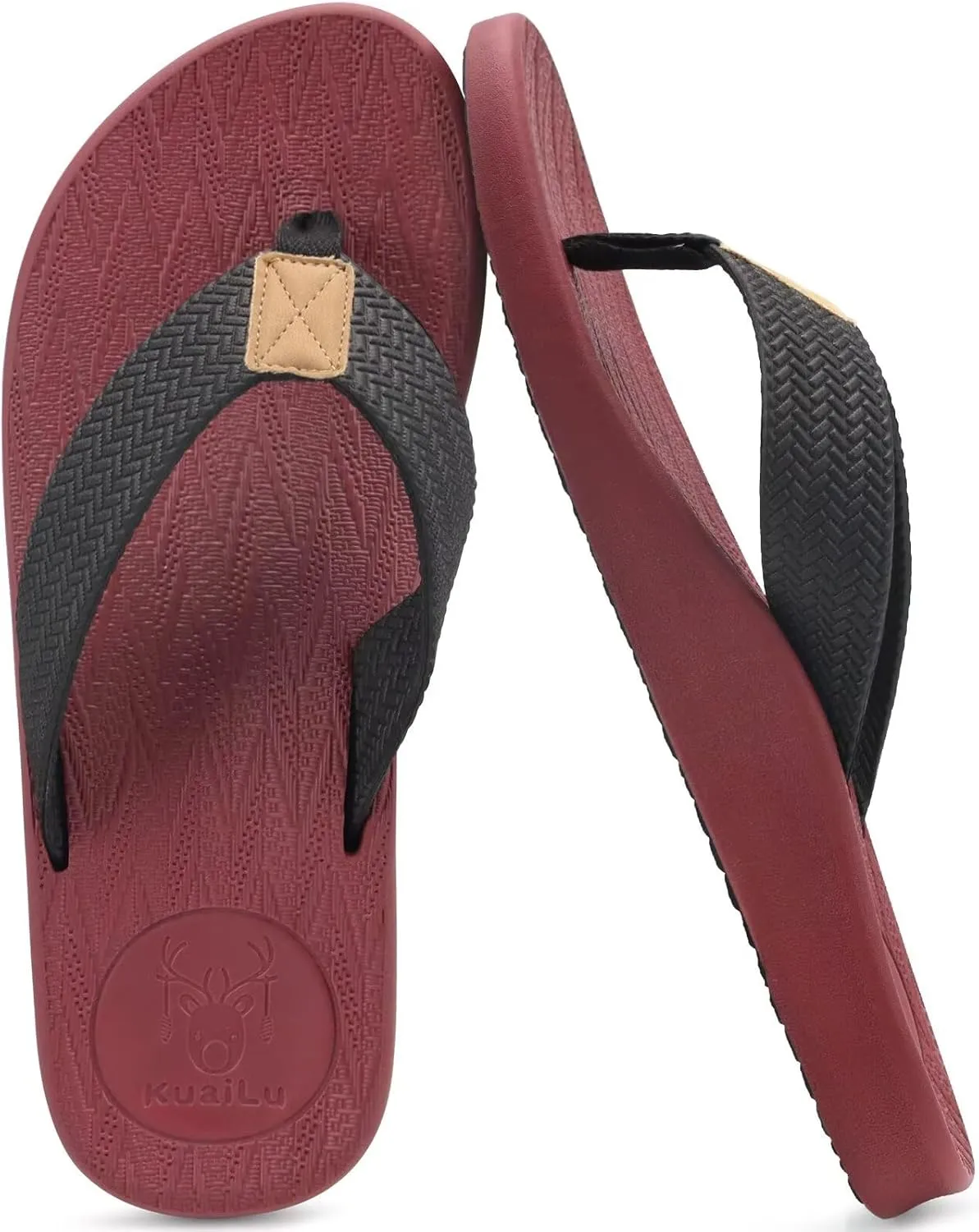 KuaiLu Mens Flip Flops Arch Support Comfortable Summer Beach Thong Sandals Yoga Foam Cushion Slip on Slippers