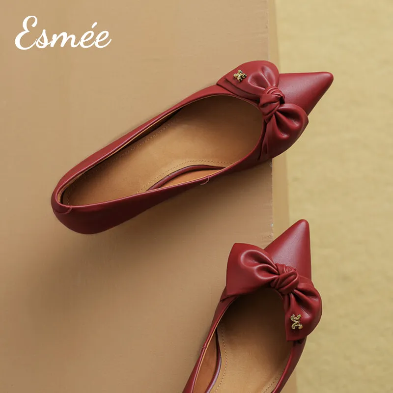Lambskin Leather High Heels with Bow Knot Design