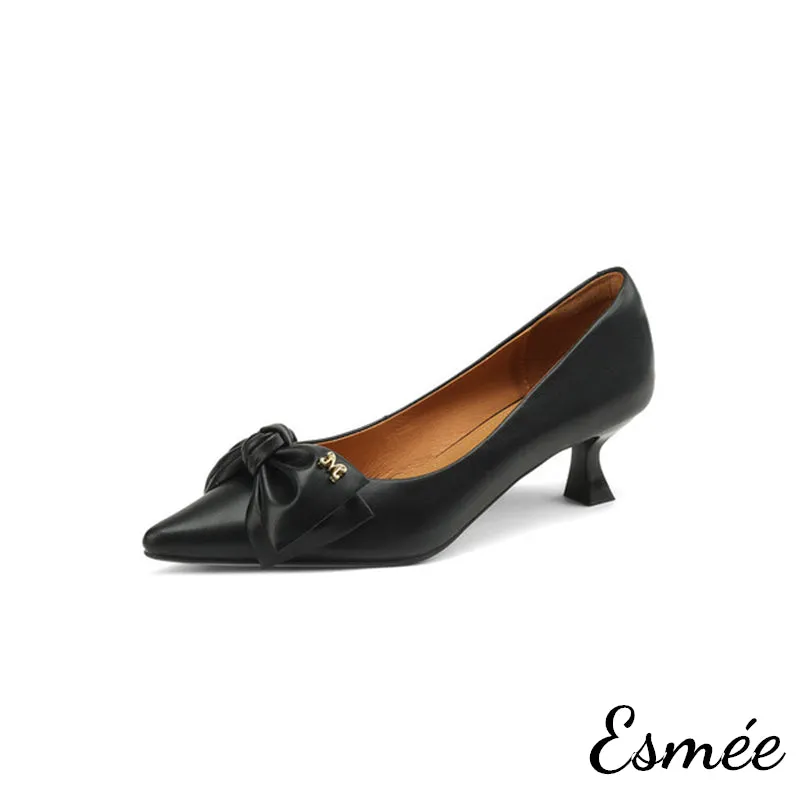 Lambskin Leather High Heels with Bow Knot Design