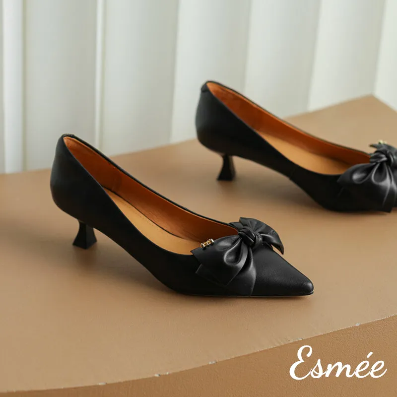 Lambskin Leather High Heels with Bow Knot Design