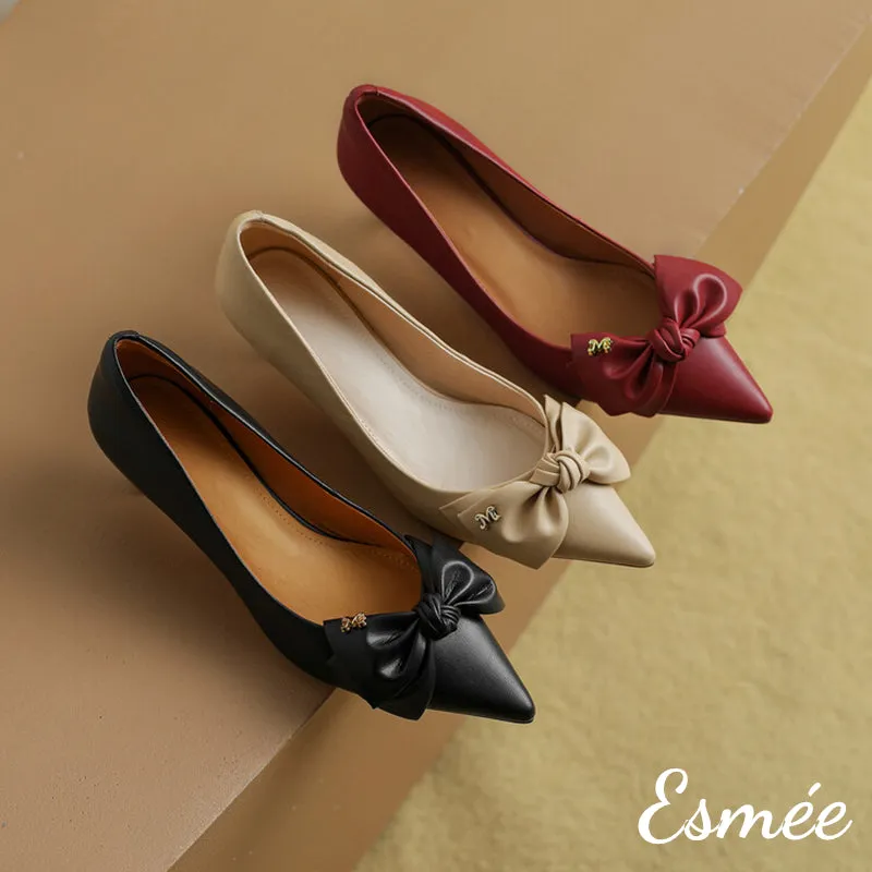 Lambskin Leather High Heels with Bow Knot Design
