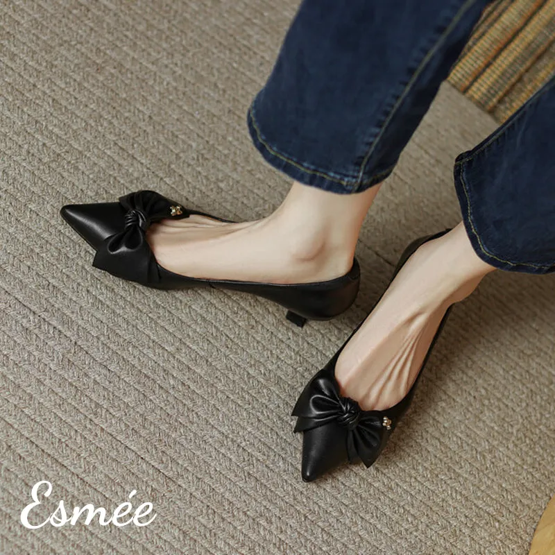 Lambskin Leather High Heels with Bow Knot Design