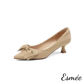 Lambskin Leather High Heels with Bow Knot Design