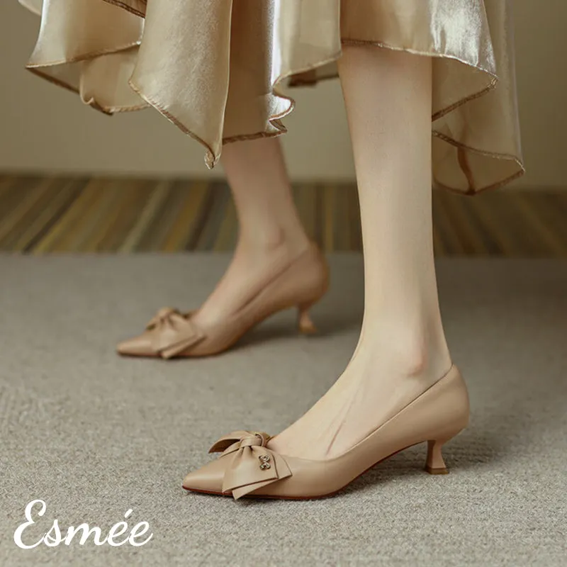 Lambskin Leather High Heels with Bow Knot Design