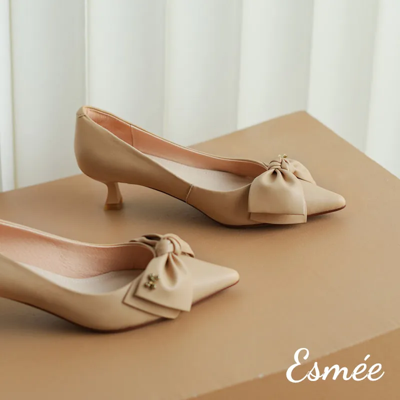 Lambskin Leather High Heels with Bow Knot Design