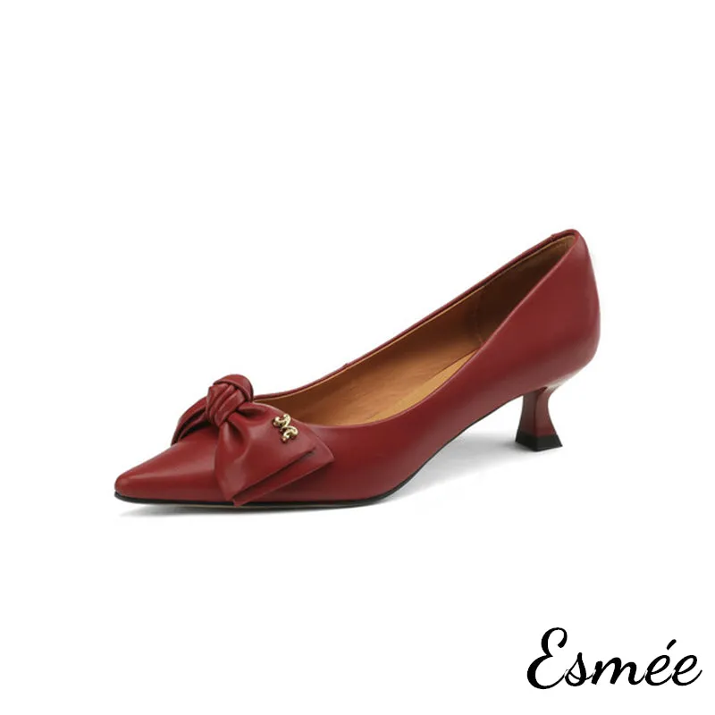 Lambskin Leather High Heels with Bow Knot Design