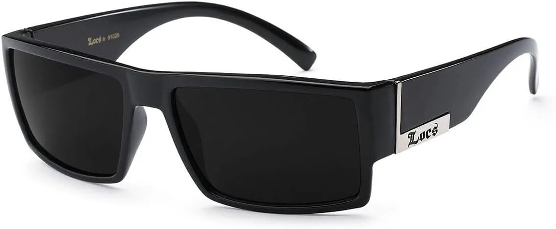 Locs Mens Flat Top Gangster Sunglasses Black Silver Frame 91026 (Black), 5.5w x 1.75h