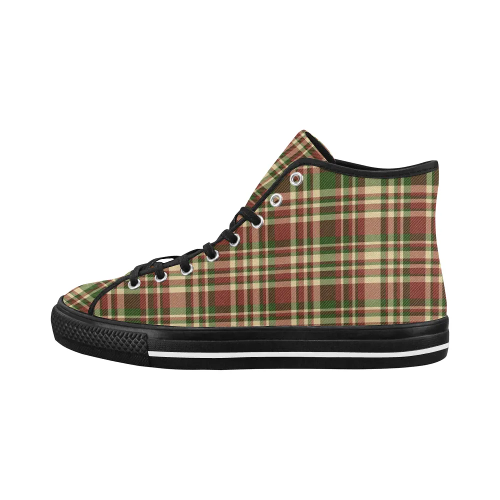 Men's Plaids Christmas Print Big Size Canvas High Top Shoes