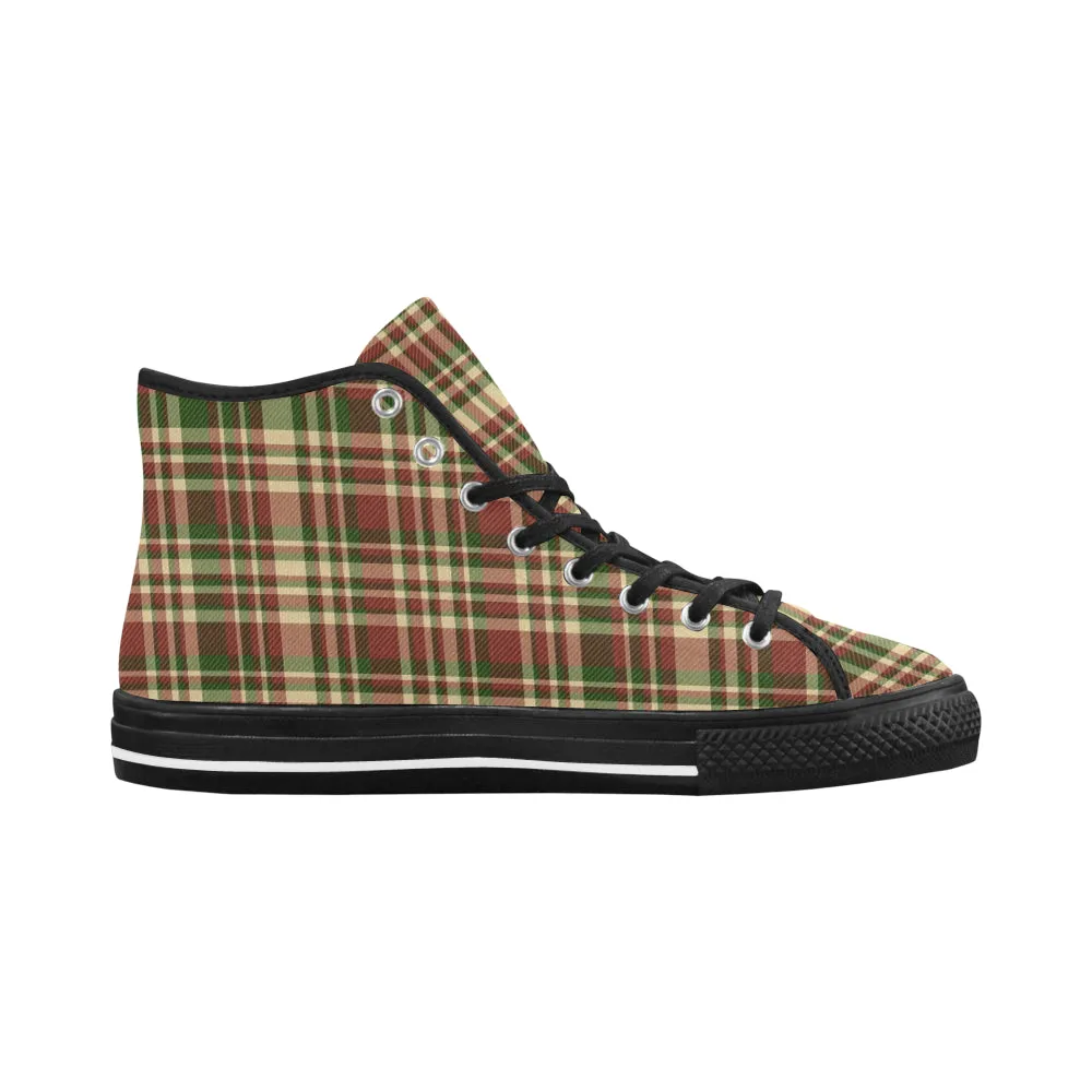 Men's Plaids Christmas Print Big Size Canvas High Top Shoes