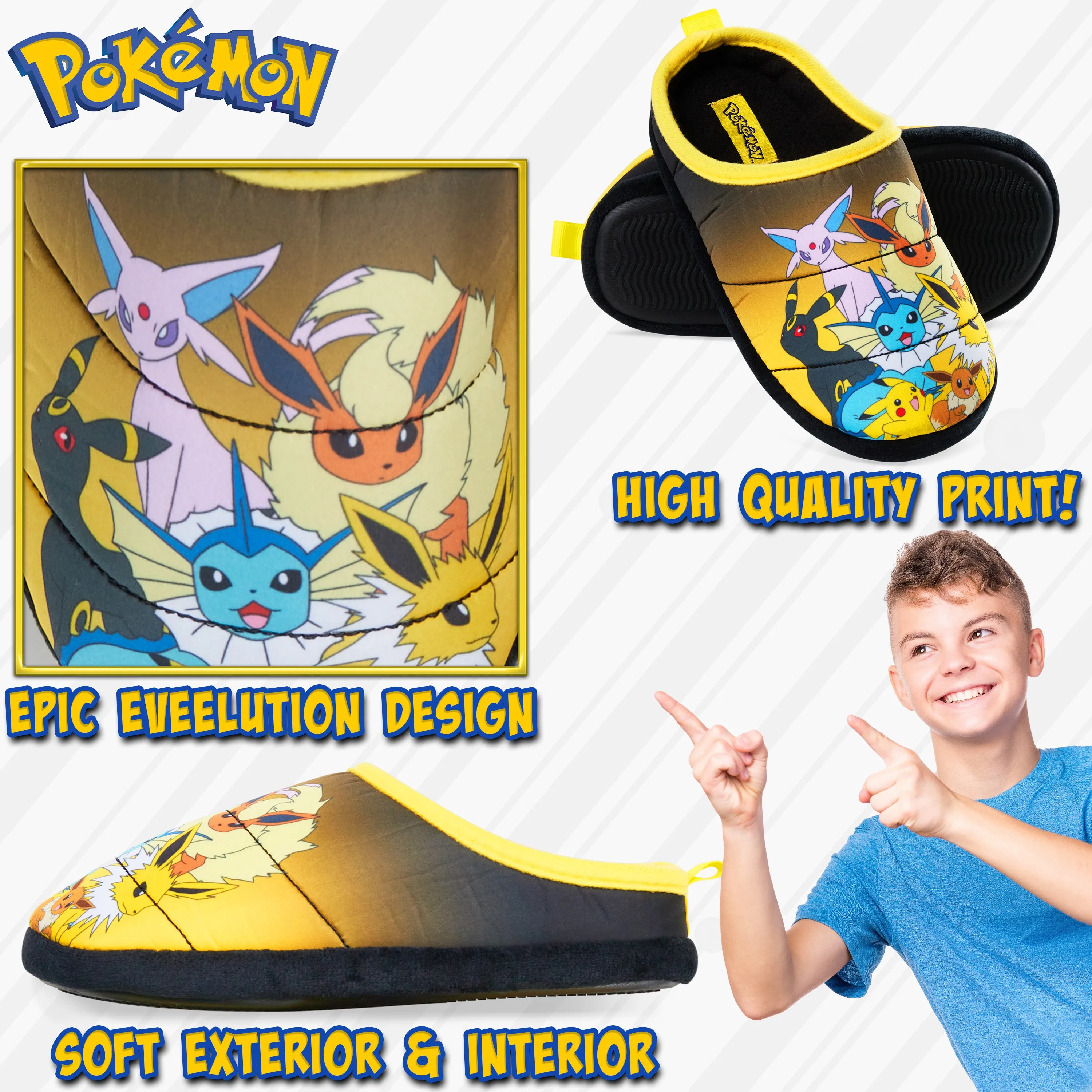 Pokemon Mens Slippers, Cosy Slip-On House Shoes with Non-Slip Sole - Gifts for Men