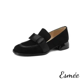Suede Loafers with Bow Knot Design
