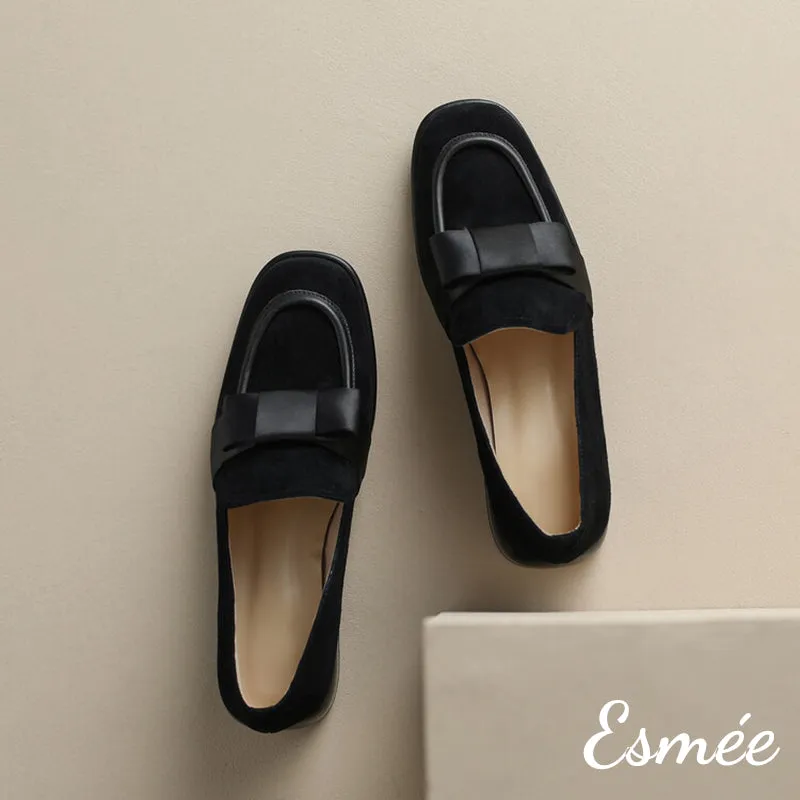 Suede Loafers with Bow Knot Design