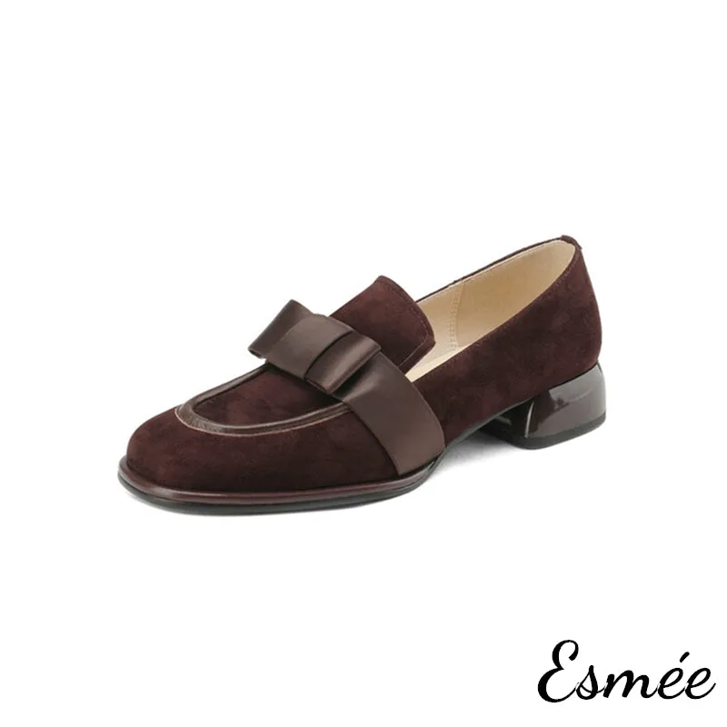 Suede Loafers with Bow Knot Design