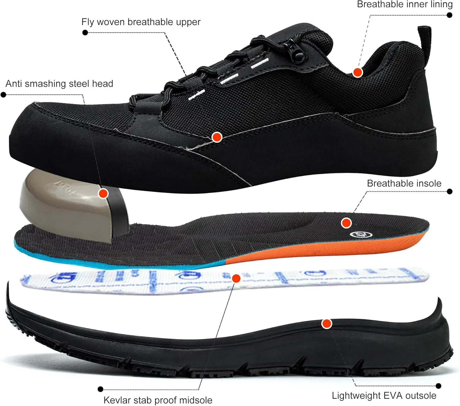 ulogu Steel Toe Shoes for Men WomenWaterproof Lightweight Roofing ShoeSafety Industrial Work Sneakers