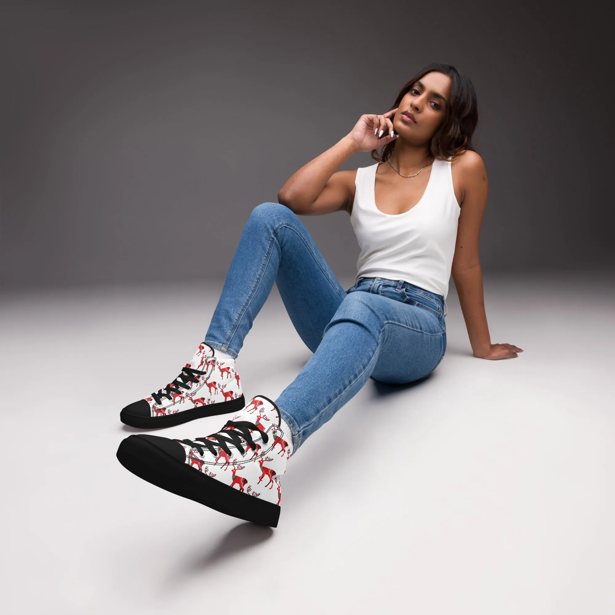 Women Christmas High Top Canvas Shoes (Glamourange Holiday Magic Canvas Shoes For Women - 001)