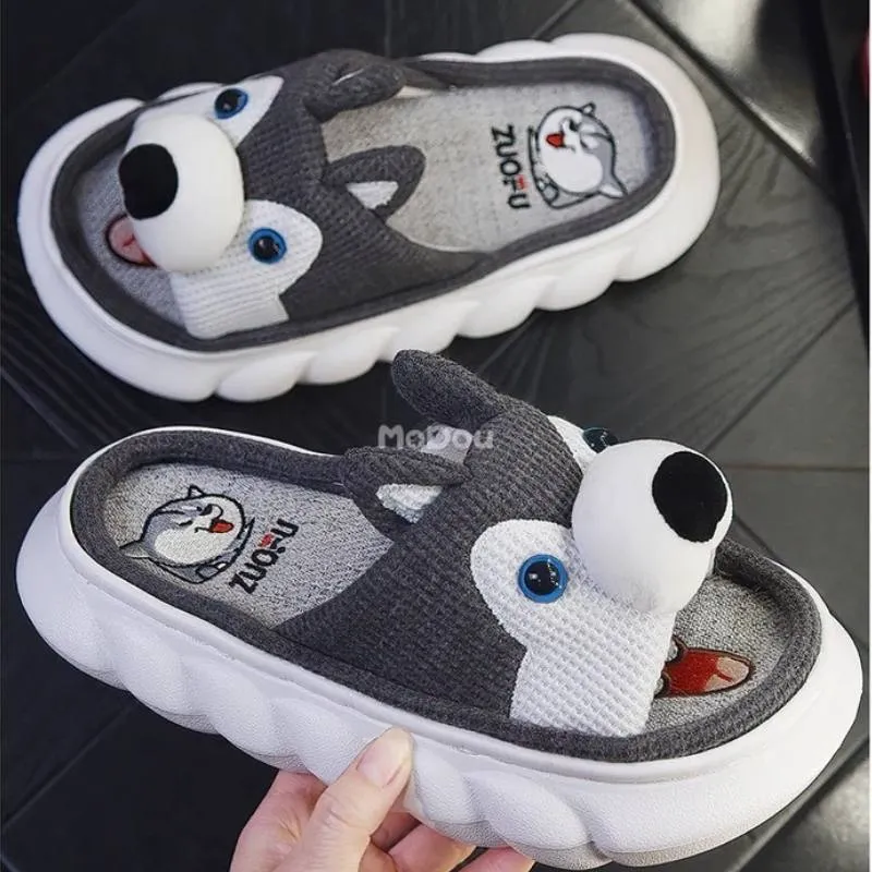 ZUOFU Trendy Designer Slippers Cute Cartoon Lovely Animals Bedroom Cotton Home Shoes Indoor Thick Sole Couples Men Women