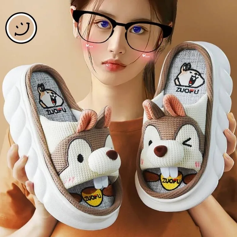 ZUOFU Trendy Designer Slippers Cute Cartoon Lovely Animals Bedroom Cotton Home Shoes Indoor Thick Sole Couples Men Women