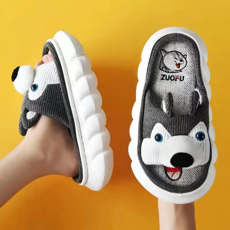 ZUOFU Trendy Designer Slippers Cute Cartoon Lovely Animals Bedroom Cotton Home Shoes Indoor Thick Sole Couples Men Women