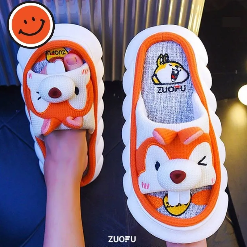 ZUOFU Trendy Designer Slippers Cute Cartoon Lovely Animals Bedroom Cotton Home Shoes Indoor Thick Sole Couples Men Women
